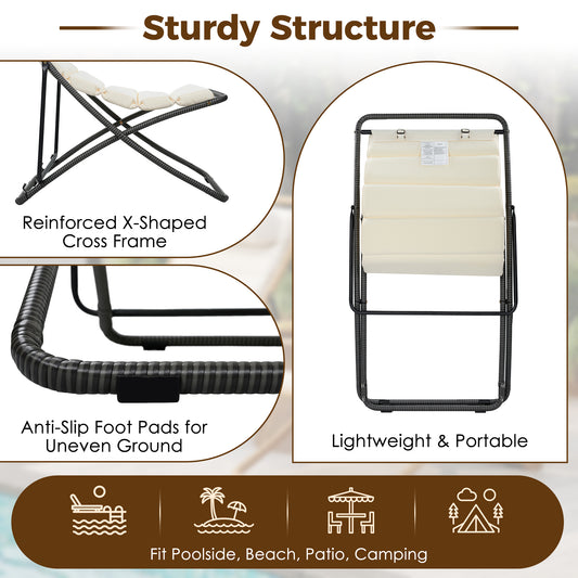 TREXM 2-Pieces Outdoor Folding Chair  Rattan-Wrapped Patio Chair With Adjustable Backrest  Thick Cushion  And Detachable Headrest  For The Poolside  Beach  Backyard  Decck  And Camping  Black