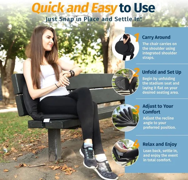 Alpcour Reclining Stadium Seat - Waterproof, 6-Position Comfort For Outdoor Use