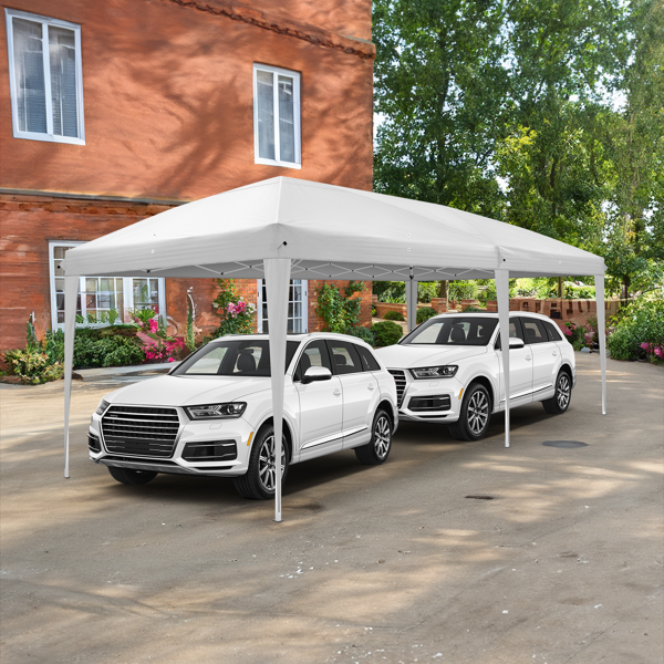 Instant Up Canopy Tent White, No Sidewalls Design, Powder Coated Steel Frame, 10x20mm Crossbar, 210D Oxford Outdoor Folding Tent With Carry Bag, No Sandbags