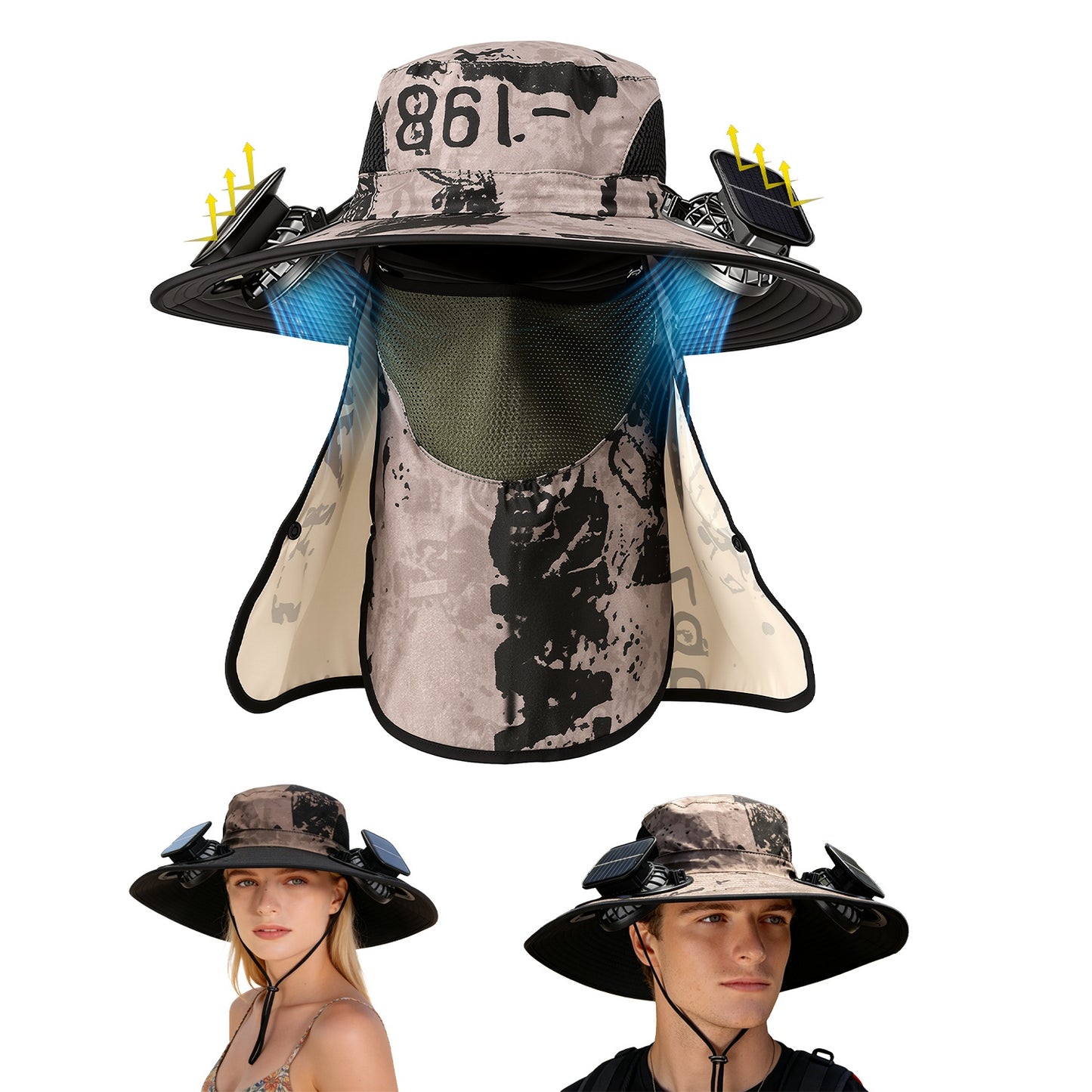 1Pc 2 In 1 Solar Fan Hat UPF50 Sun Hat With Fans Wide Brim Fishing Hat With Face Cover Neck Flap Solar USB Charging For Hiking Gardening Outdoor Work