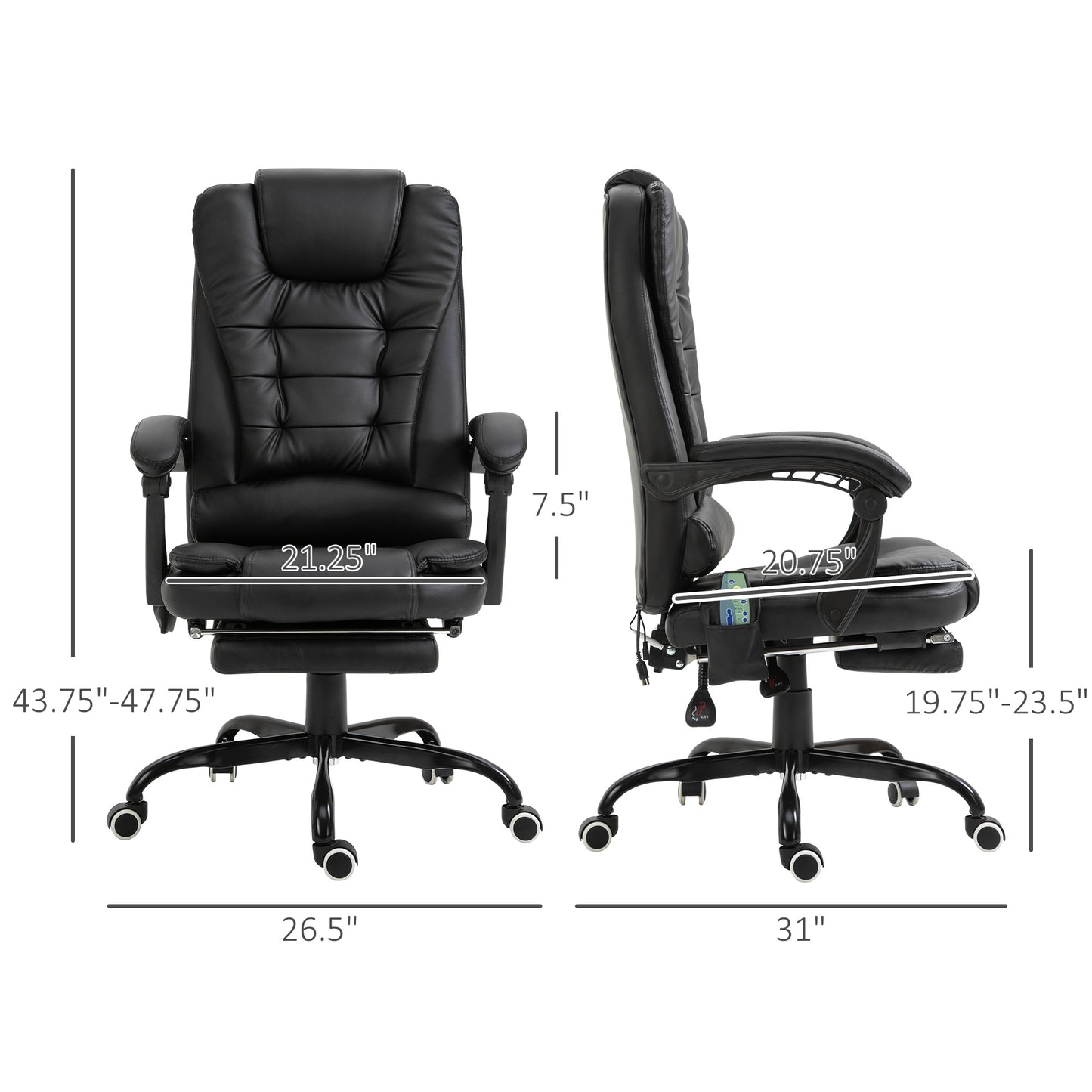 7-Point Vibrating Massage Office Chair High Back Executive Recliner With Lumbar Support, Footrest, Reclining Back, Adjustable Height, Black