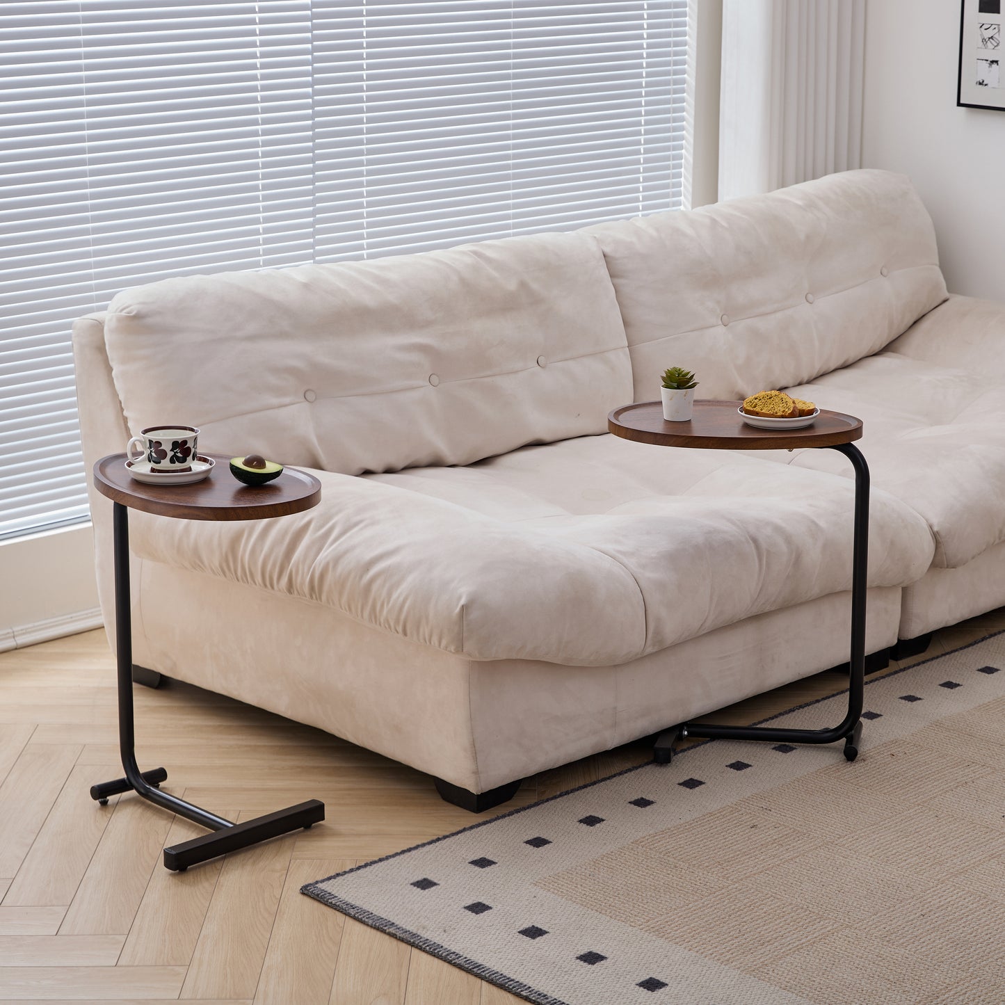2-pieces Brown C-shaped Side Table, Small Sofa Table For Small Spaces, Living Room, Bedroom