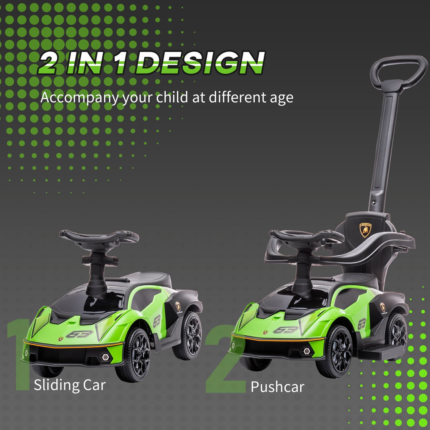 Toddler Push Car, Lamborghini Stroller Walking Car Age For 1-3, Green