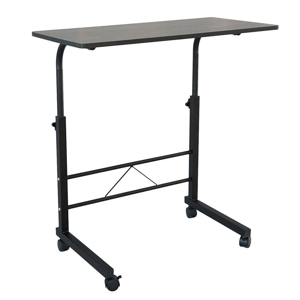 60cm Adjustable Tray Table Rolling Sofa Side Snack Table With Wheels Portable C-Shape Dinner Tray Tables Mobile Wooden Laptop Desk Beside Couch Bed