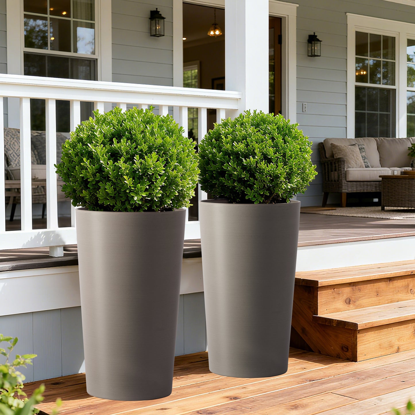 2 Pack Tall 21.7 In Planters For Outdoor Plants Modern Tall Square Planter Box Indoor Outdoor Porch Patio Flower Pot Modern Big Tapered Matte Tree Flower Pot For Garden,  Brown