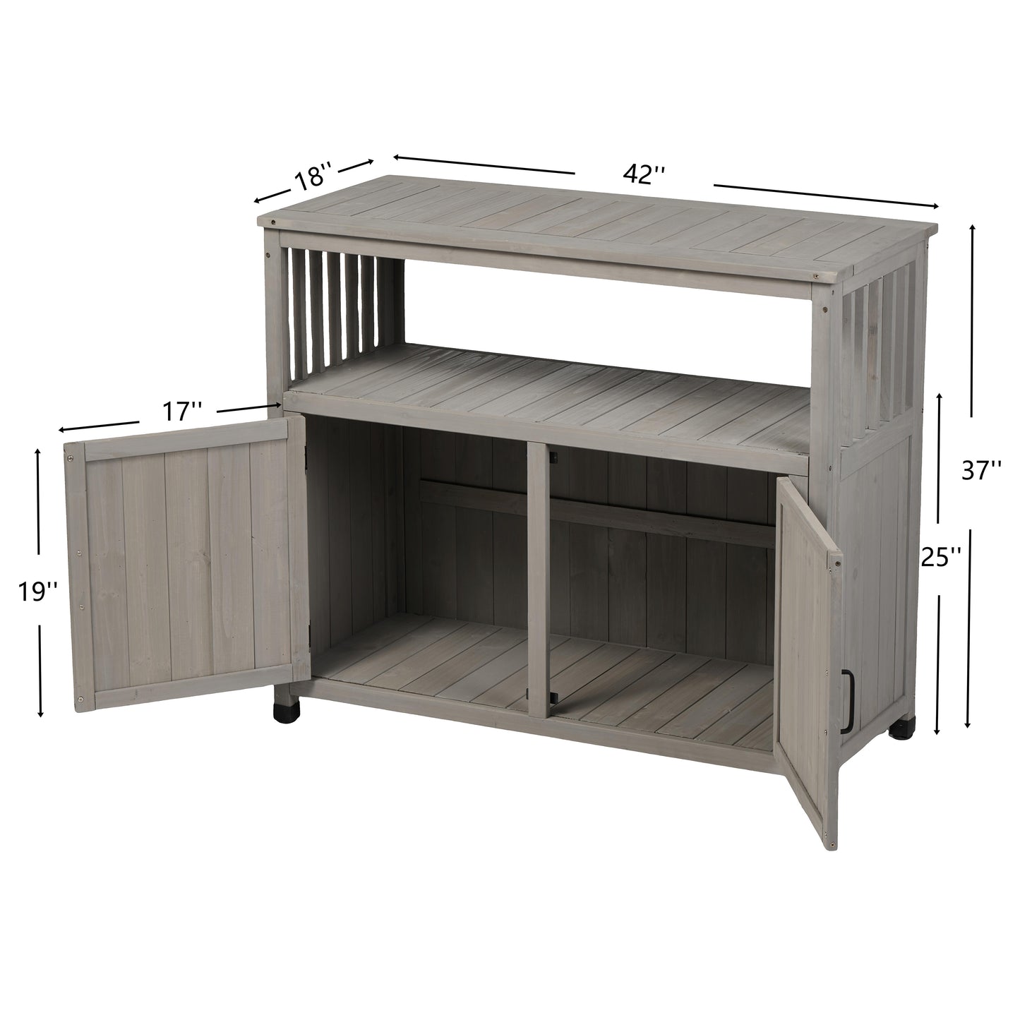 Wooden Patio Bar Table Set With Storage, Buffet Cabinet Sideboard For Outdoor And Indoor