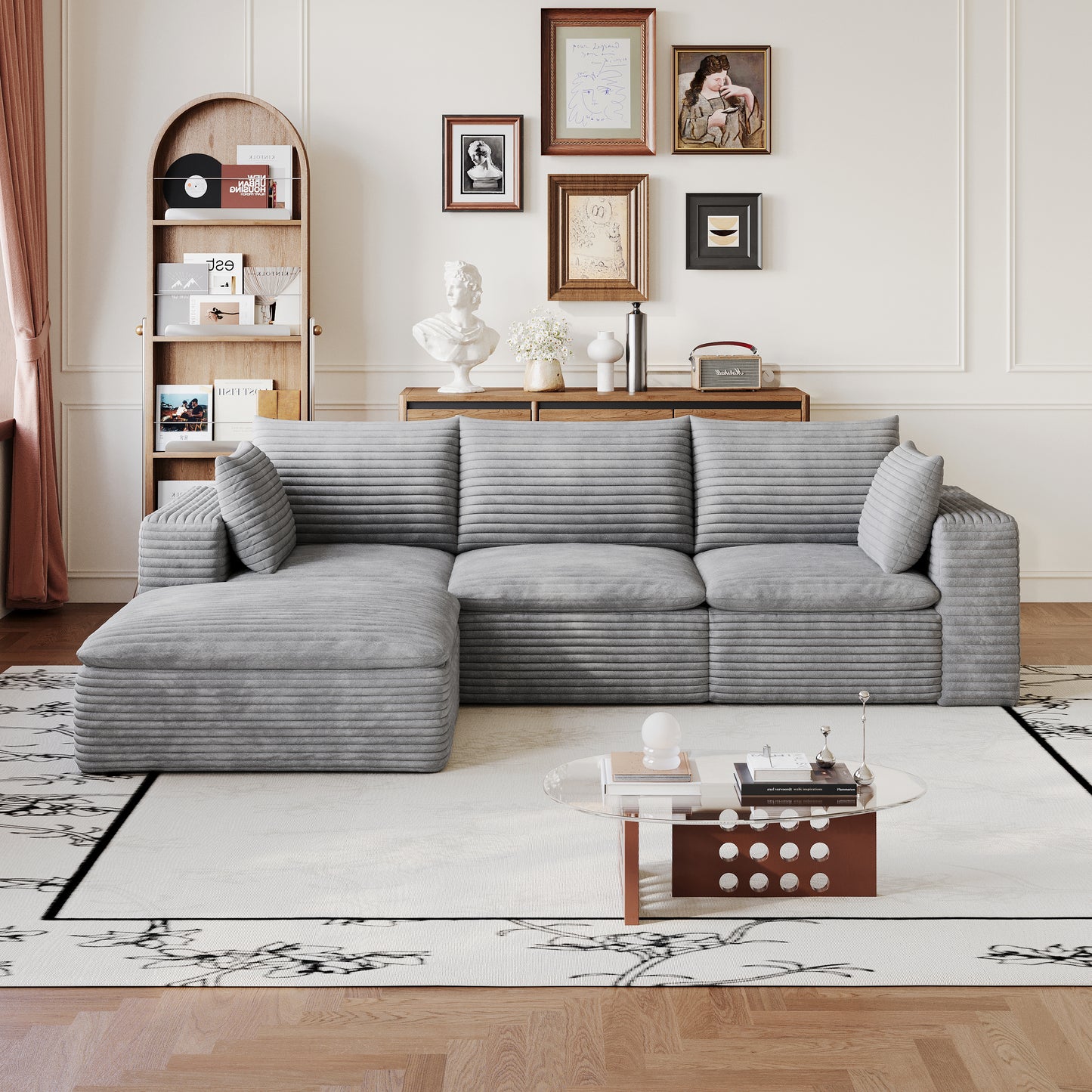 102  Cloud Sofa,Corduroy Fabric,Deep Seat Couches,Double-layer Design,Removable  Cushion,No Assembly, DIY Combination For Living Room, Bedroom,Conference Room ,Apartment,Grey