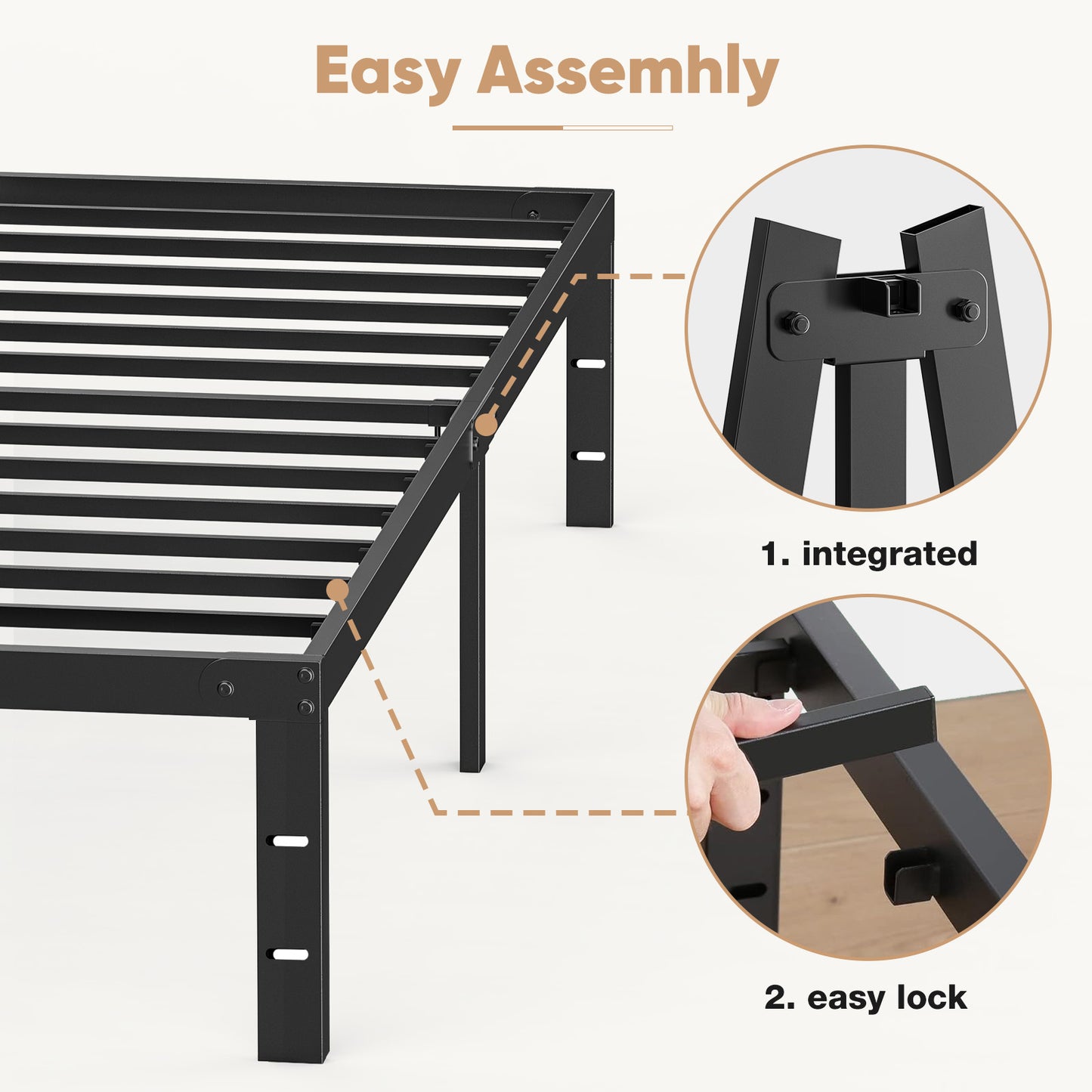 Heavy Duty Metal Bed Frame With Sturdy Steel Slat Support, No Box Spring Needed
