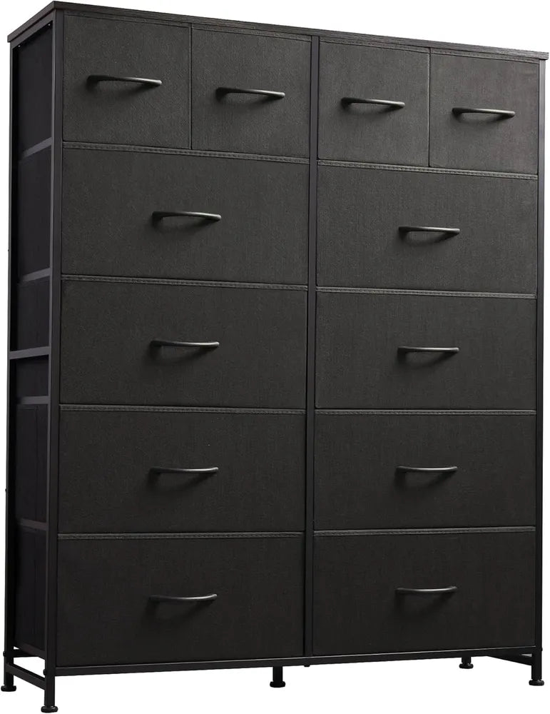 Tall Dresser For Bedroom With 12 Drawers, Dressers & Chests Of Drawers, Fabric Dresser For Closet, Living Room, Storage Dressers With Storage Drawers, Steel Frame, Wood Top