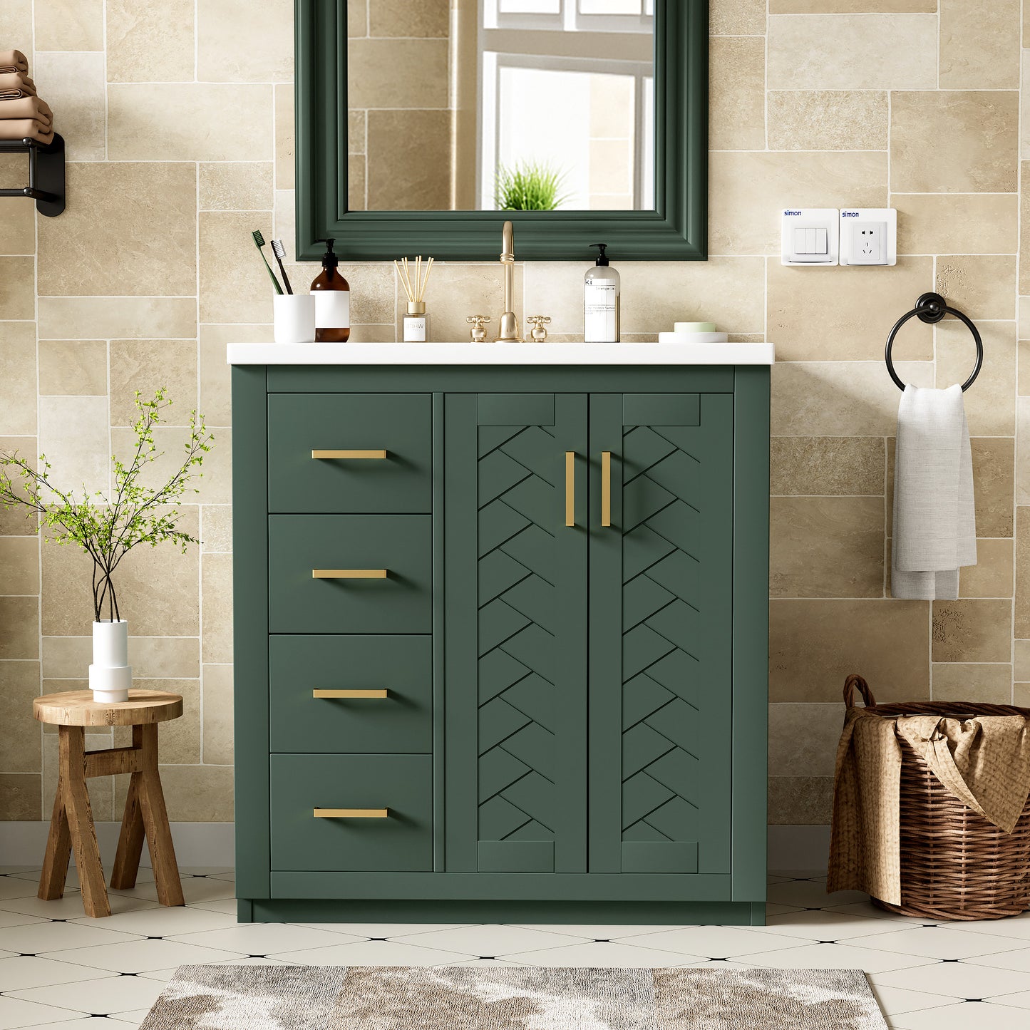 30'' Bathroom Vanity With Ceramic Sink Combo,Solid Wood Frame Bathroom Storage Cabinet, Freestanding Vanity Set With 3 Drawers& Soft Closing Doors