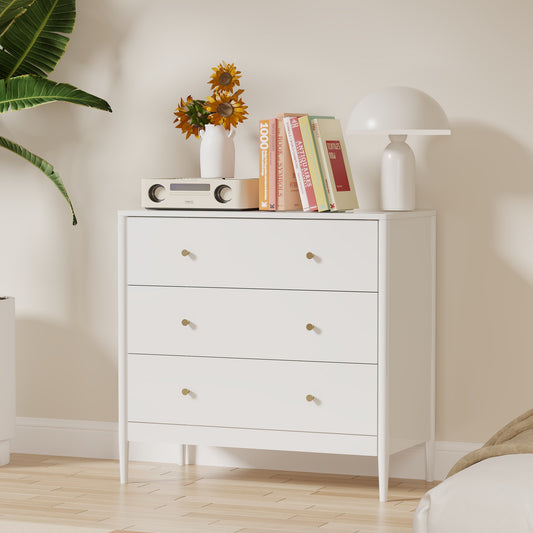 3 Drawer Dresser Chest, Modern White Storage Cabinet, MDF Wood Organizer For Bedroom, Living Room, Entryway, Small Space Furniture