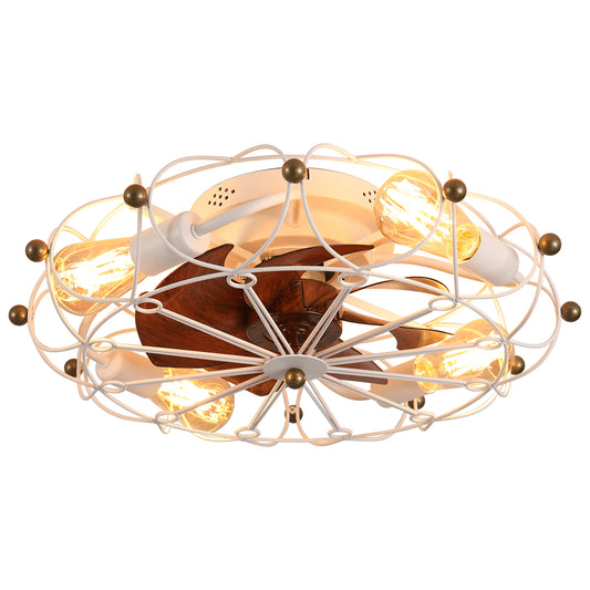 Low Profile Caged Ceiling Fan With Lights Remote Control, Embedded Modern Industrial Ceiling Fan