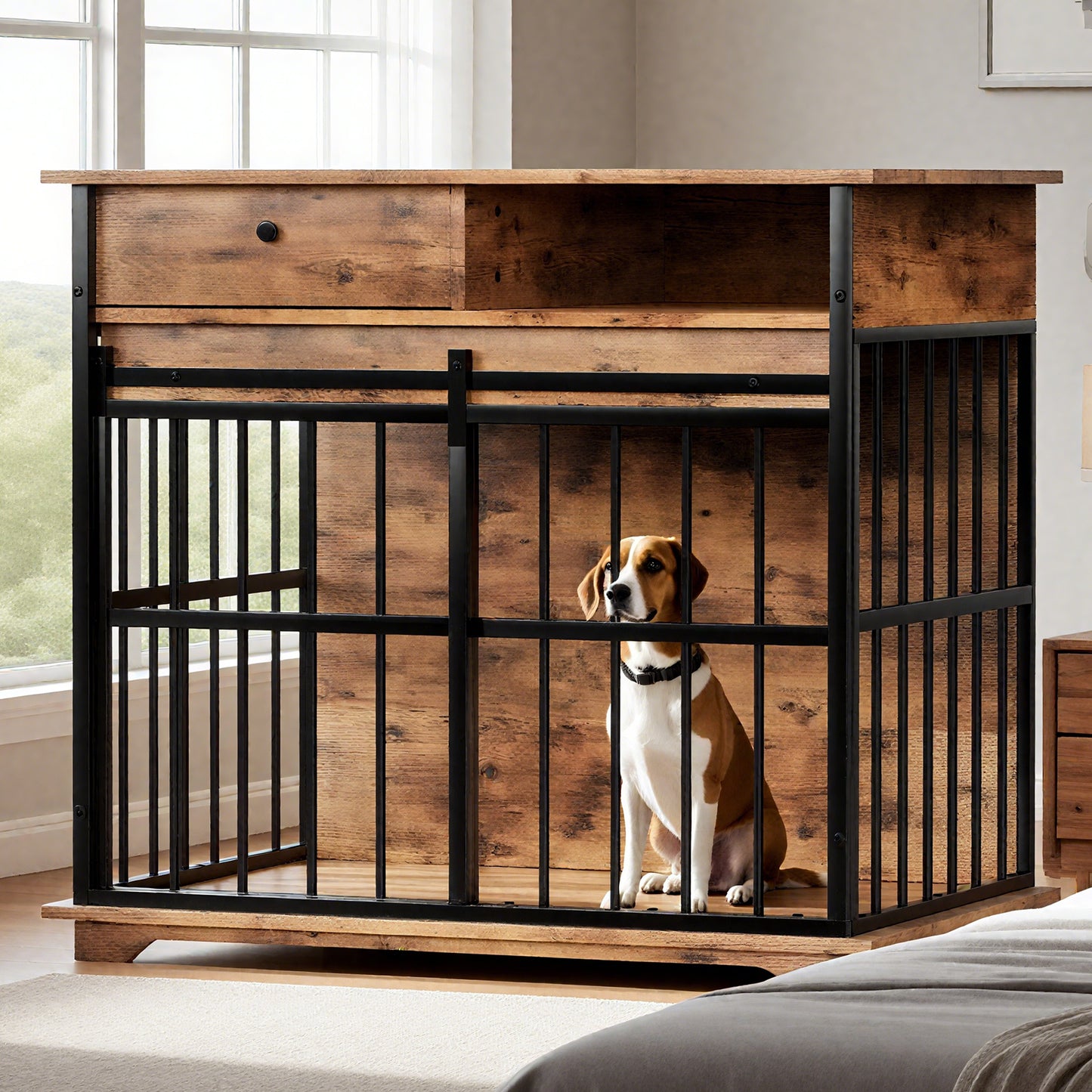 Dog Crate Furniture , Large Dog Cage Furniture With Tray For Medium Large Dogs, Wooden Dog Kennel Furniture