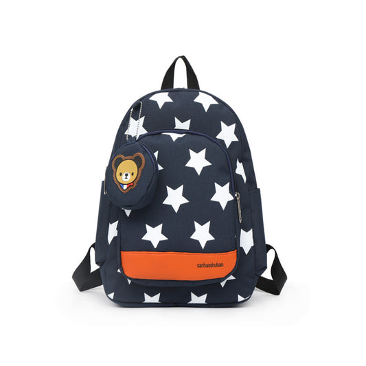 Teens Soccer Fan Backpack,Star Print With Cute Bear Coin Purse, Lightweight Stadium Bag For World Cup, Sports Events & School