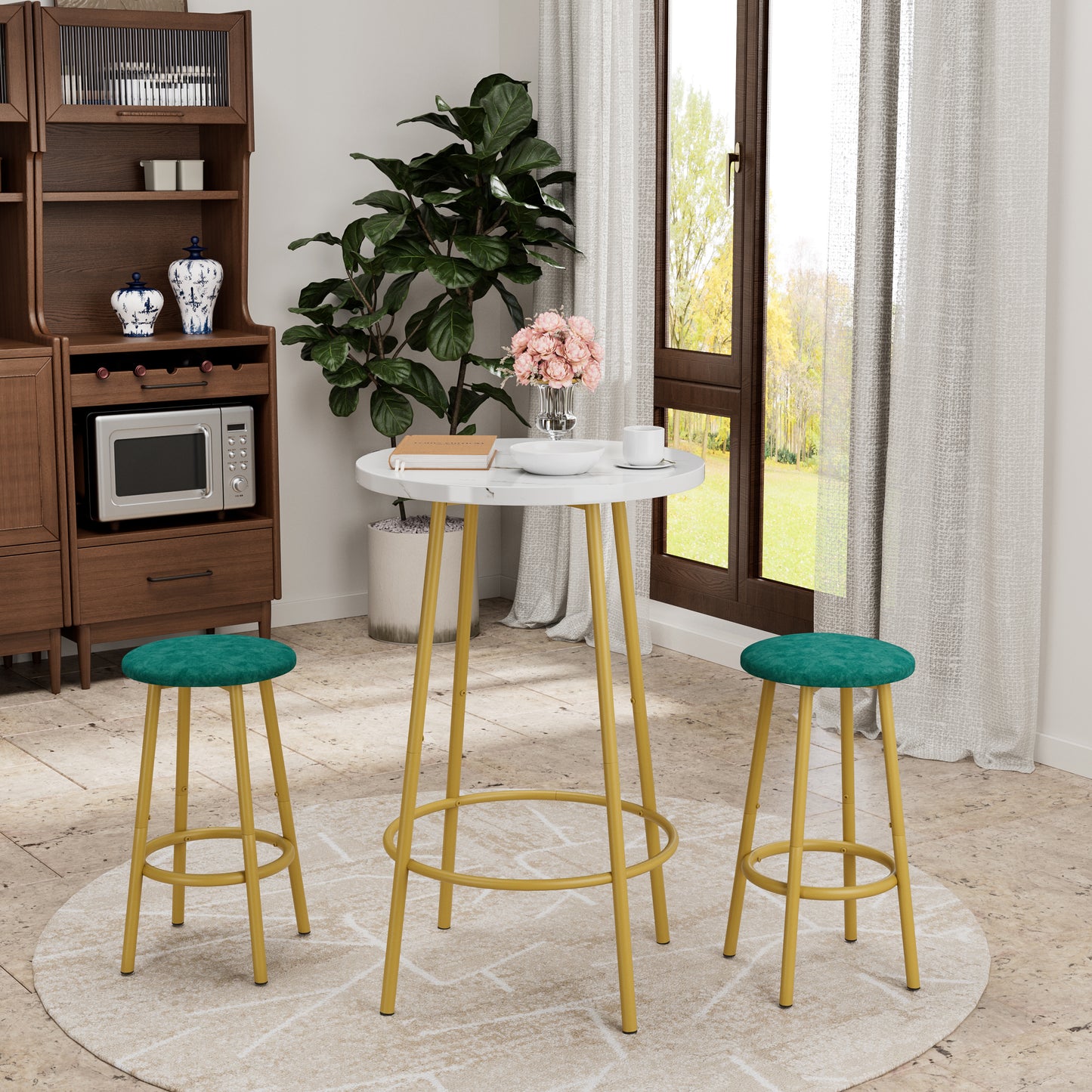 3-Piece Bar Table Set With 2 Bar Stools  Modern Pub Table