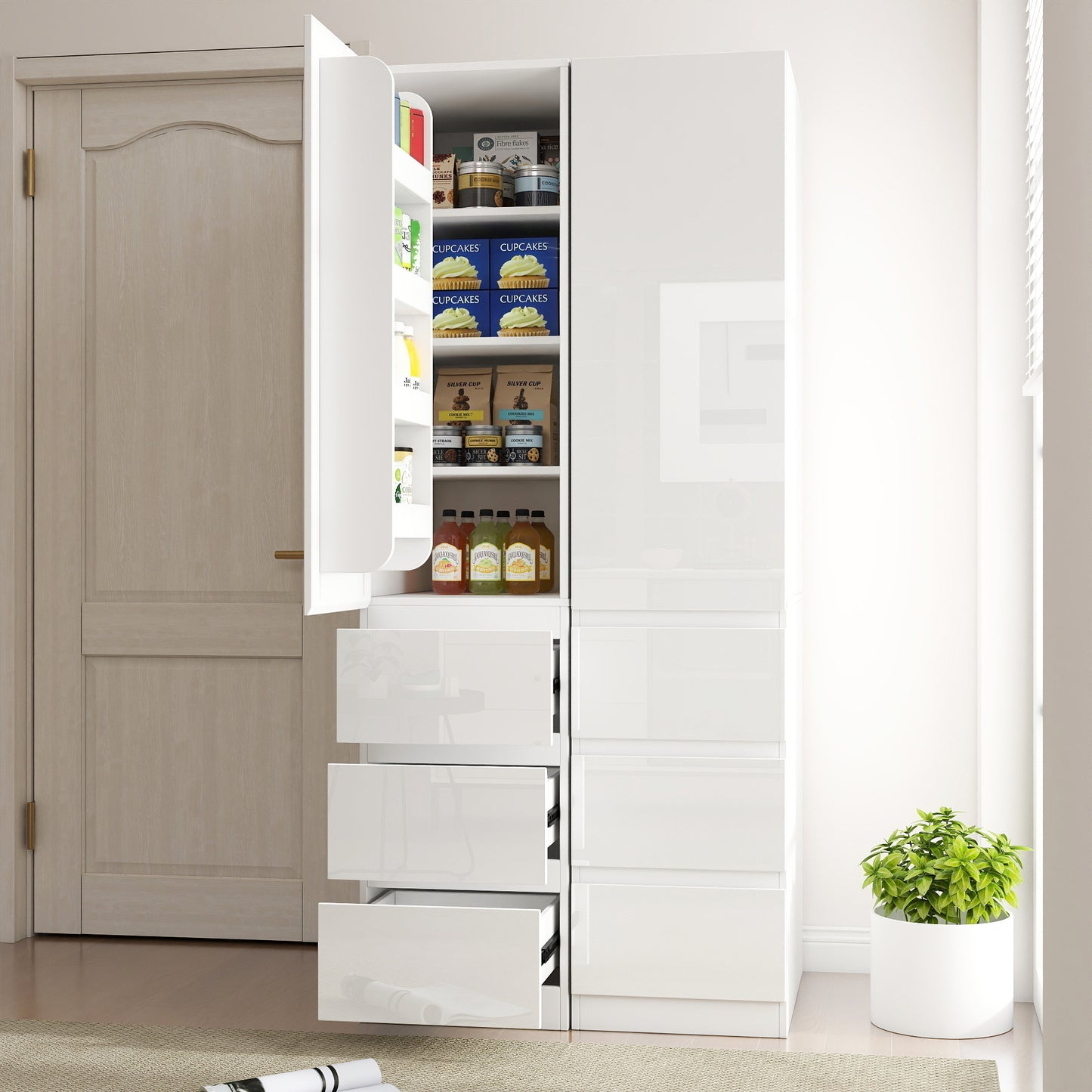 Kitchen Pantry Storage Cabinet,Food Pantry Cabinet With Doors ,shelves And Drawers