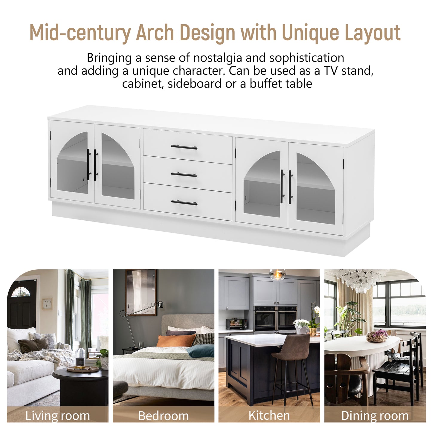 VIBE HAUS 68.9  Modern Minimalist TV Stand For TVs Up To 75 Inches, Entertainment Center Media Console Cabinet With Adjustable Shelves For Living Room