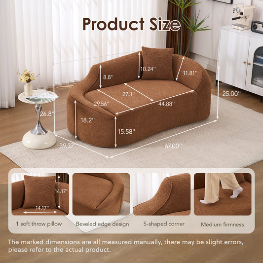 LY-048 Compression Curved Chaise Longue Chair Indoor  Modern Chenille Loveseat Couch With Deep Seat Sofa Bed With 1 Pillow  Sleeper Sofa Couch For Living Room  Bedroom  Apartment.Caramel.