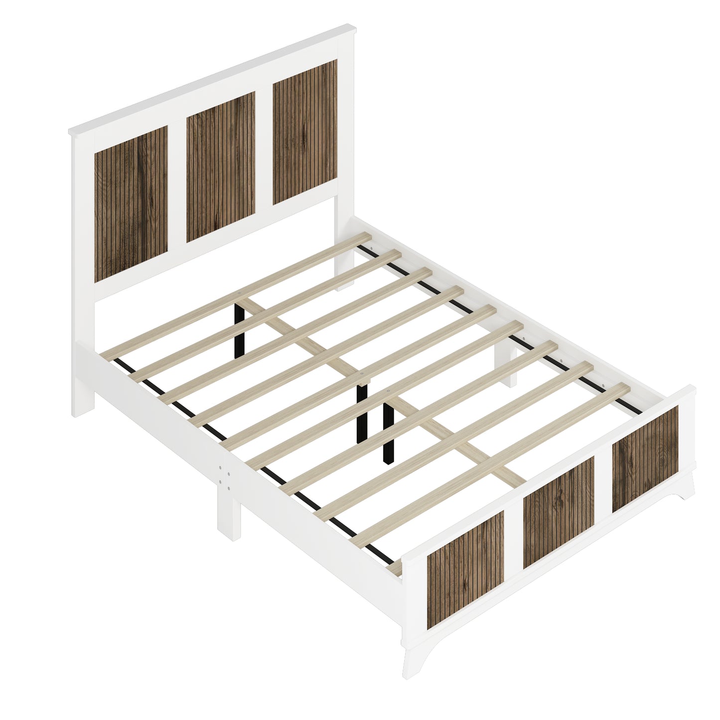 4-Pieces Bedroom Sets, Queen Size Farmhouse Platform Bed With Wooden Strip Stickers Decoration, Storage Nightstand And Dresser With Metal Handle, White Old SKU HL000191AAK