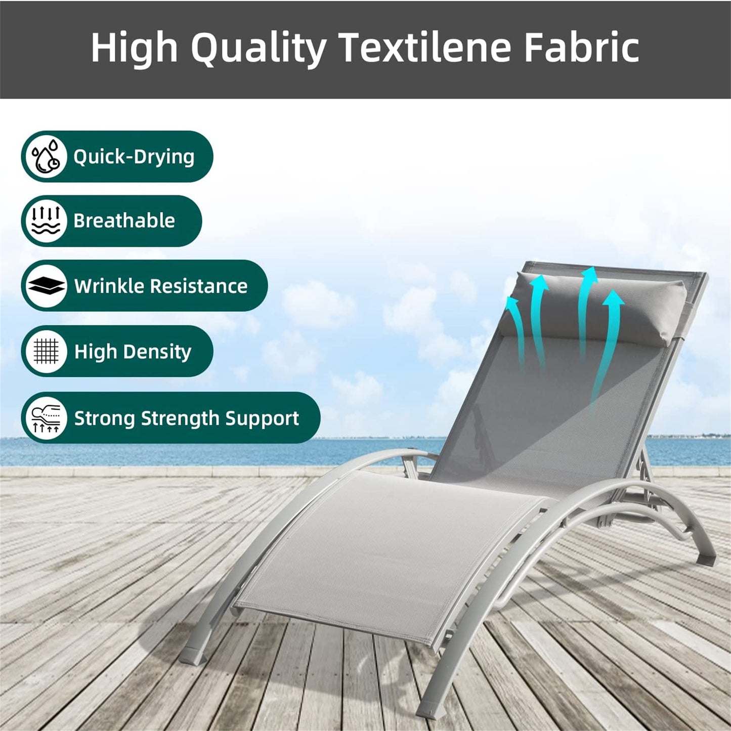 Pool Lounge Chairs Set Of 3, Adjustable Aluminum Outdoor Chaise Lounge Chairs With Metal Side Table, All Weather For Deck Lawn Poolside   Grey,2 Lounge Chairs 1 Table