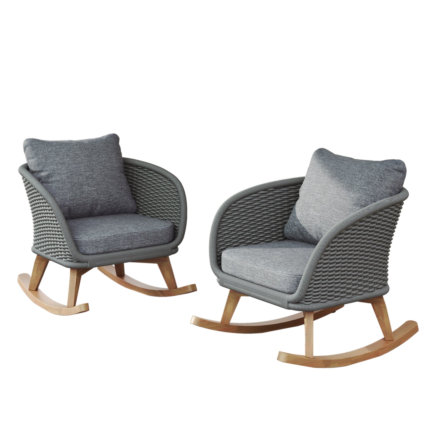 29.5  Contemporary Minimalist Gray Wicker Rocking Chair With Soft Polyester Cushions And Durable Wooden Frame, Perfect For Indoor And Outdoor Spaces Like Patio, Balcony, Or Living Room