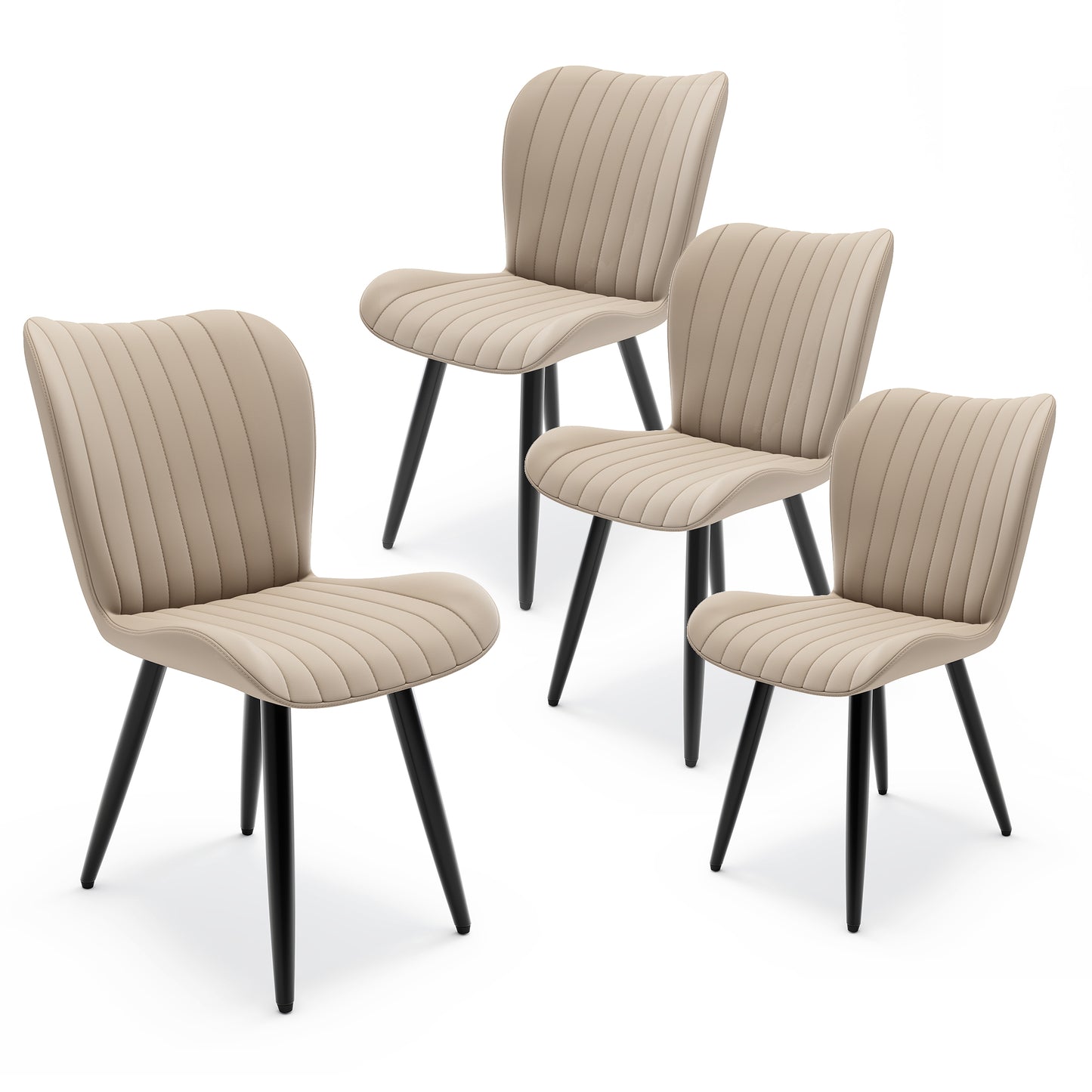 Set Of 4 Modern PU Leather Dining Chairs With Thick Cushions & Metal Legs, Armless Faux Leather Side Chairs For Kitchen, Dining Room