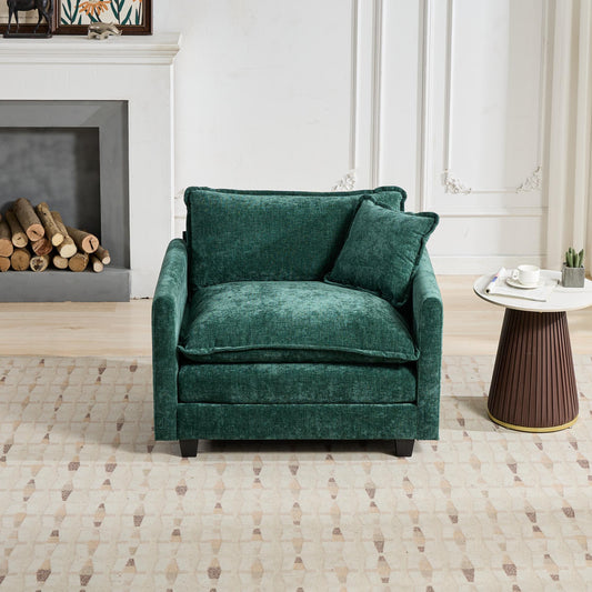 Cloud Sofa Single Seat Ottoman Is Not Included, Modern Sectional Couch, For Living Room Bedroom And Apartment, Comfy Double Layer Upholstered Seat Cushion, Breathable Chenille Fabric, Green
