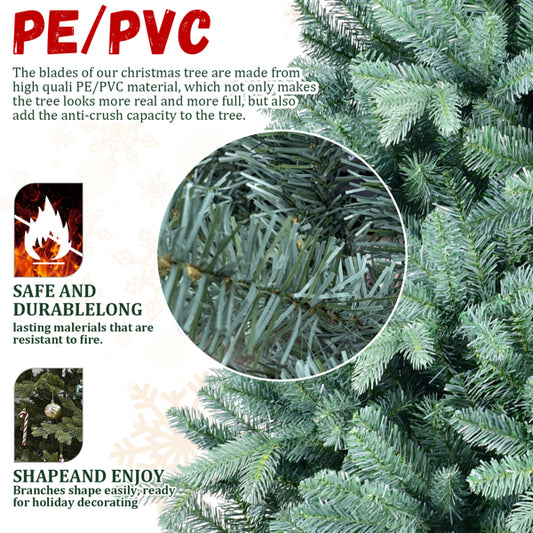 Dropship Artificial 8ft Blue Green Tint Christmas Tree With 2458 PE PVC Mixed Branch Tips, Memory Wire Iron Wire, Hinged Premium & Foldable Base For Indoor Holiday Decorating Dropship Artificial 8ft