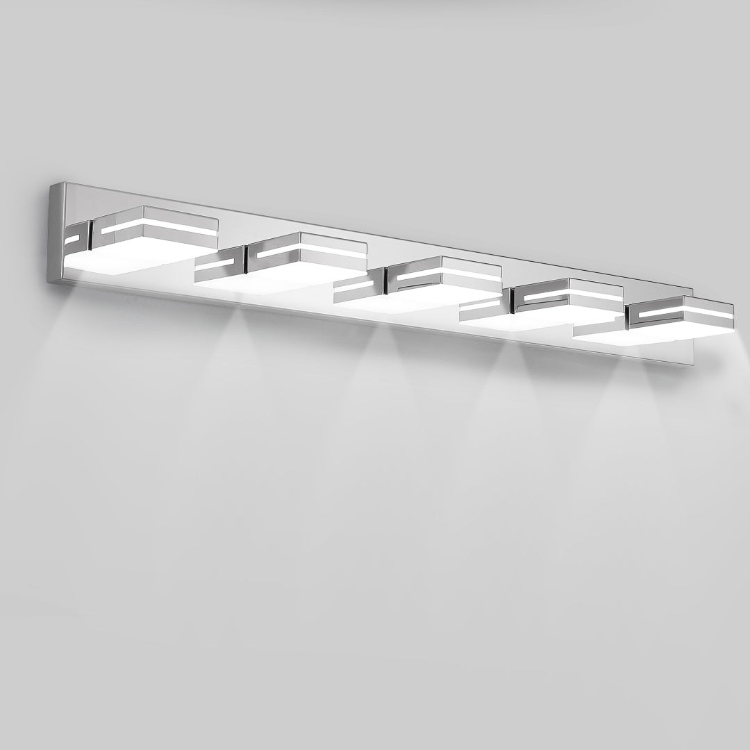 Modern Chrome LED Vanity Light, 5-Lights Wall Sconce For Bathroom And Mirror, Sleek Minimalist Design, Energy-Efficient, Easy To Install