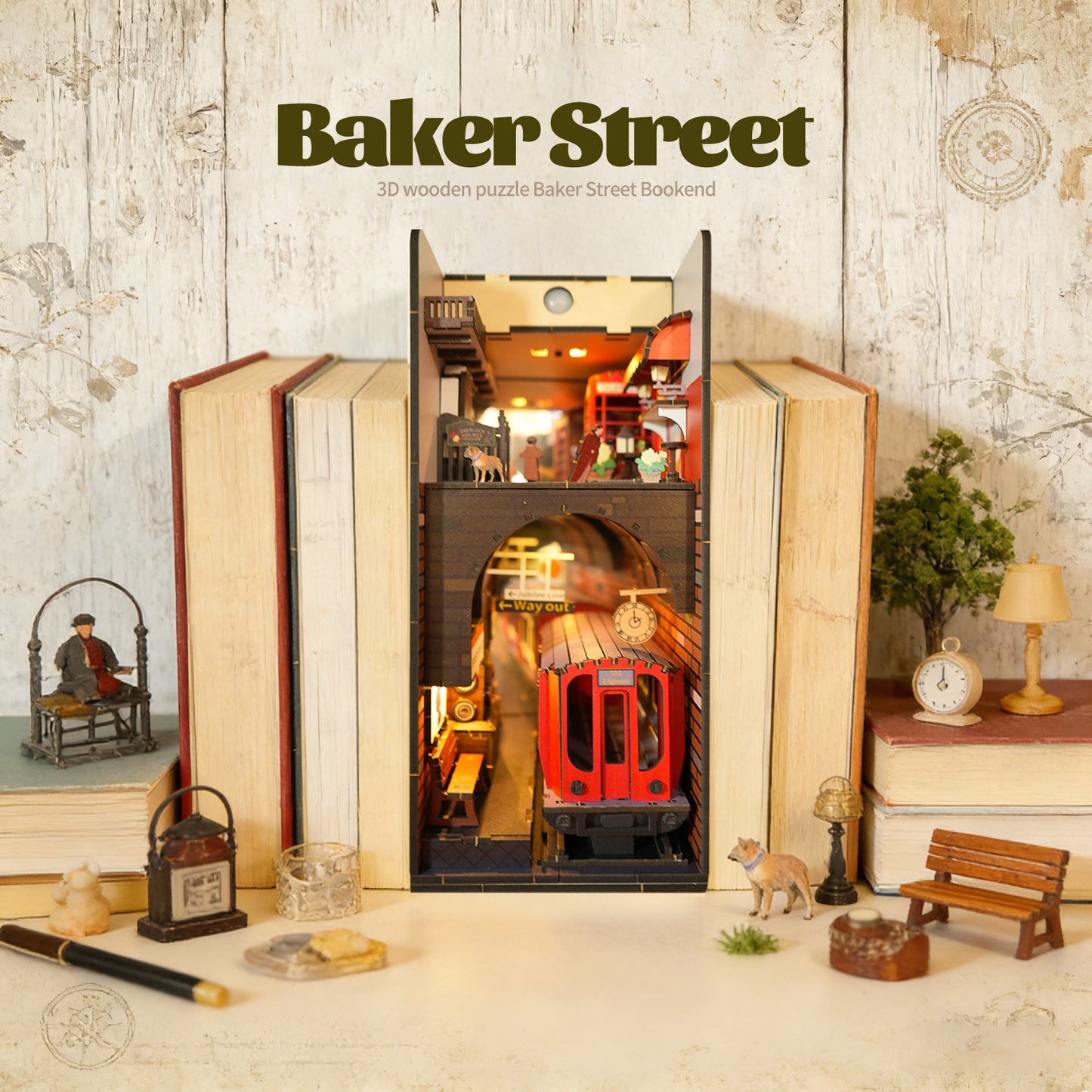 Sales Are Prohibited On The TEMU And SHEIN - 3d Wooden Puzzle For Adults Baker Street Book Nook With Lights Model Kit Dollhouse DIY Miniature House Birthday And Christmas Gifts