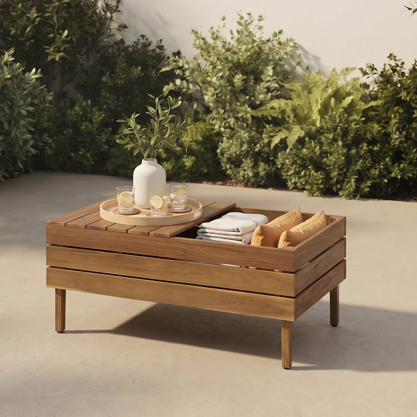 TOPMAX 8-Piece Acacia Wood Outdoor Patio Sofa Set, Modular Sectional Furniture Set With Storage Tea Table, Coffee Table And Cushions For Backyard, Poolside, Indoor&Outdoor, Beige