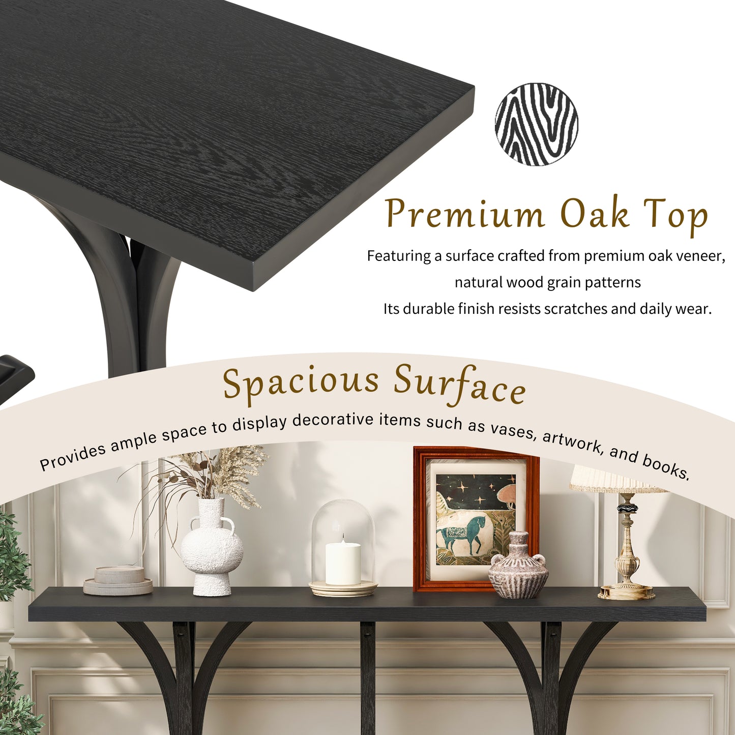 U- Style 59.8  Wooden Console Table With Oak Veneer Top Farmhouse Entryway Table With Rubber Wood Slender Curved Legs Perfect For Living Room Entryway Hallway  Dining Spaces.