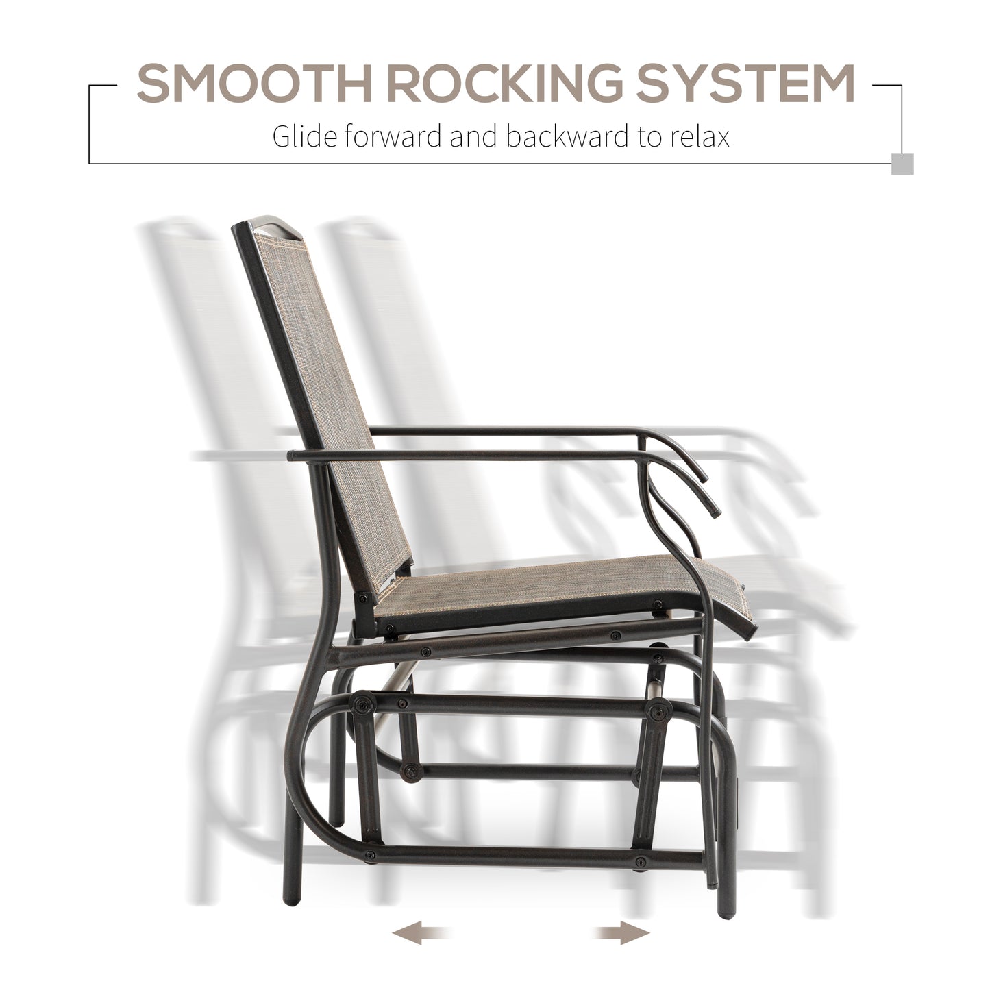 2 Piece Glider Set, Outdoor Swing Chairs, Patio Rocking Armchairs With Breathable Mesh Fabric, Steel Frame For Garden, Backyard, Patio, Dark, Brown/Khaki