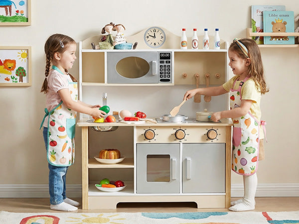 Wooden Play Kitchen Set Realistic Toddler Kitchen Playset With Oven Dishwashing Sink For Children Above 3 Years Old