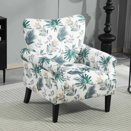 Mid-Century Modern Wingback Accent Chair, Upholstered Fabric Armchair With Sturdy Wood Legs, High-Back Padded Club Chair For Living Room Bedroom Office