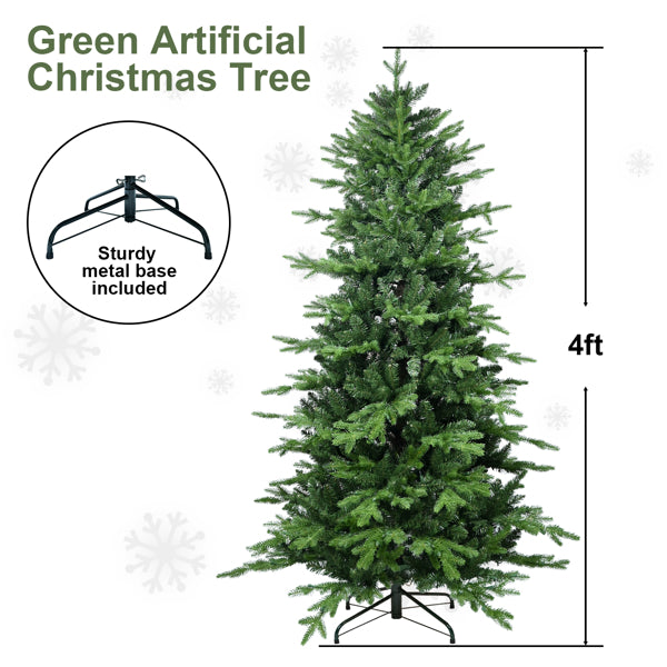 Artificial 4ft Green Christmas Tree With 919 PE PVC Mixed Branch Tips, Steel Wire, Hinged Premium & Foldable Base For Indoor Holiday Decorating