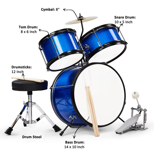 3-Pieces Junior Kids Drum Set Kit Pedal Drum Stick Wrench Drum Stool
