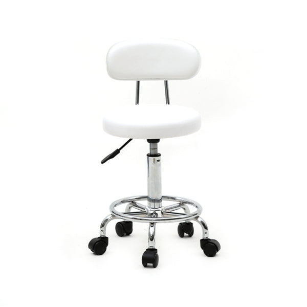 Round Shape Adjustable Salon Stool With Back And Line White