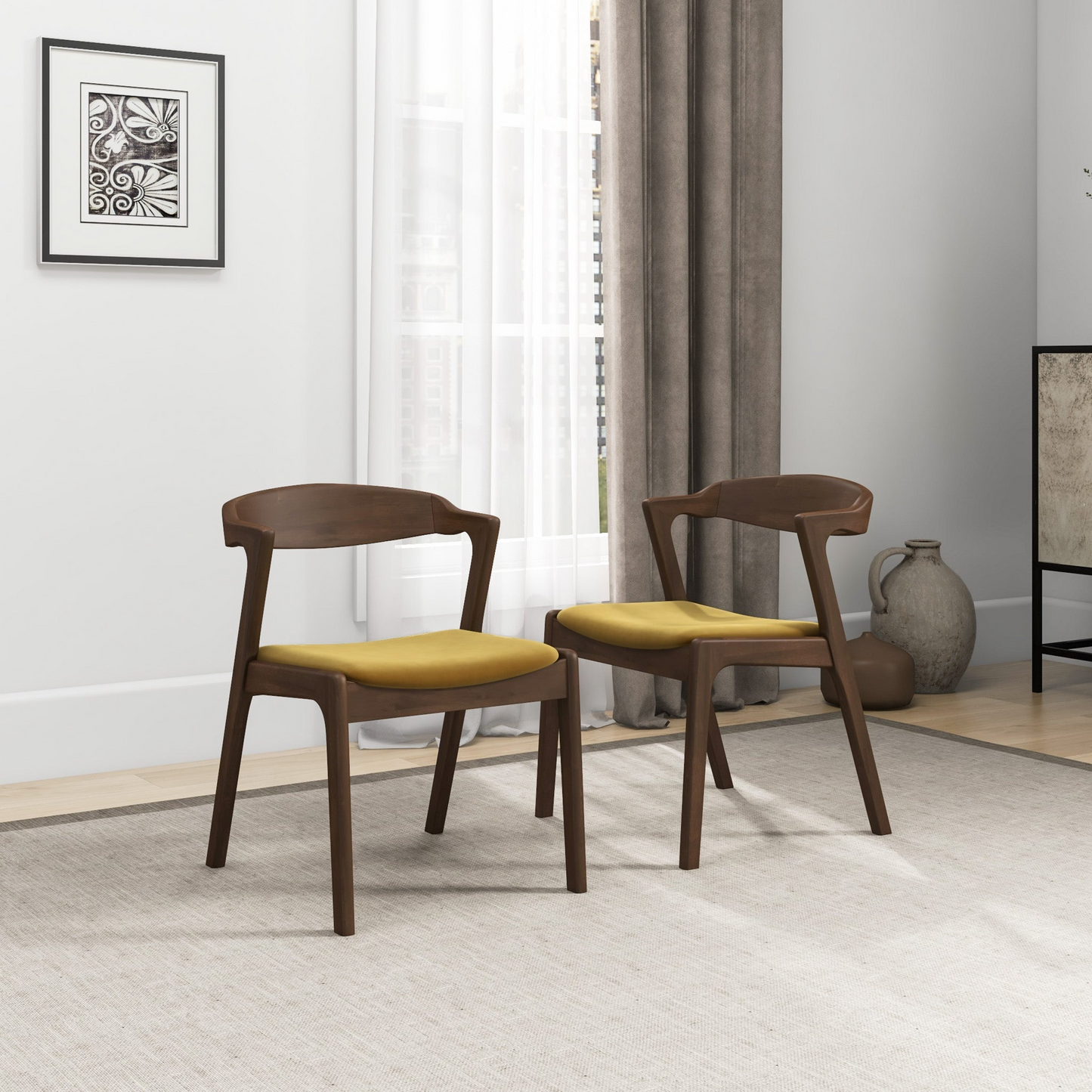 Dakota Dark Yellow Velvet Dining Chair   Set Of 2