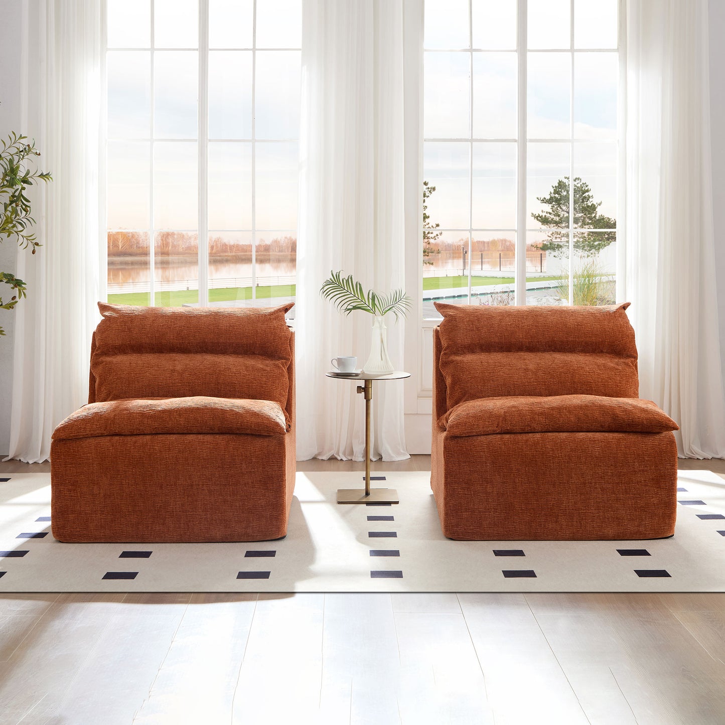 Single Chair Sofa Lounge Chair With Backrest  Fully Compressed Sofa Suitable For Living Room, Bedroom, Polyester,ORANGE