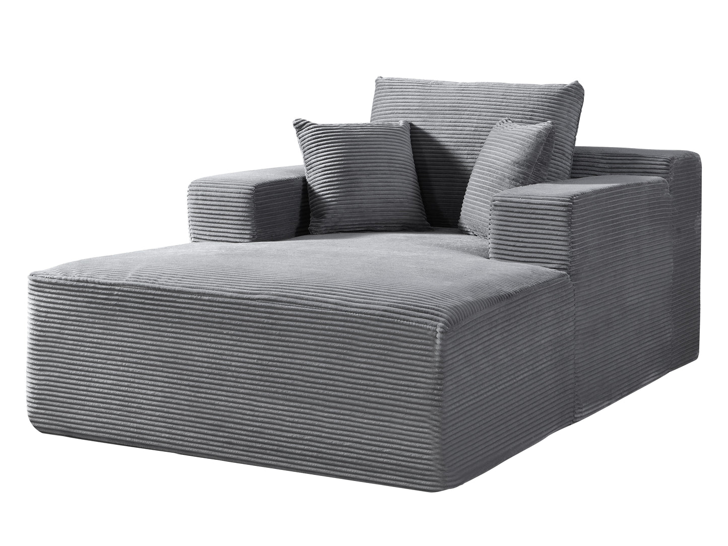 Convertible Chaise Lounge Chair Indoor Oversized Corduroy Couch With Wide Armrest & Throw Pillows, Cozy Boneless Sleeper Sofa Bed Armchair, For Living Room, Bedroom, No Assembly Required, Dark Grey