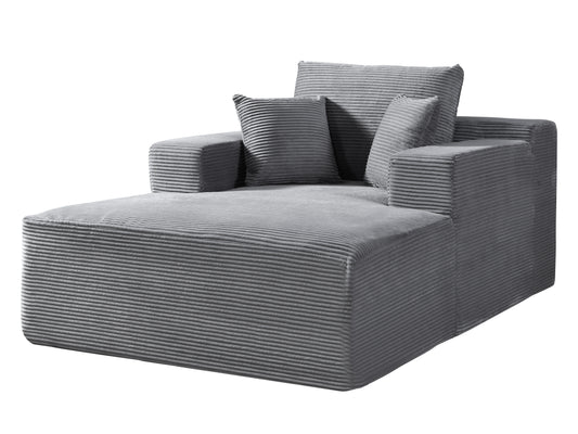 Convertible Chaise Lounge Chair Indoor Oversized Corduroy Couch With Wide Armrest & Throw Pillows, Cozy Boneless Sleeper Sofa Bed Armchair, For Living Room, Bedroom, No Assembly Required, Dark Grey