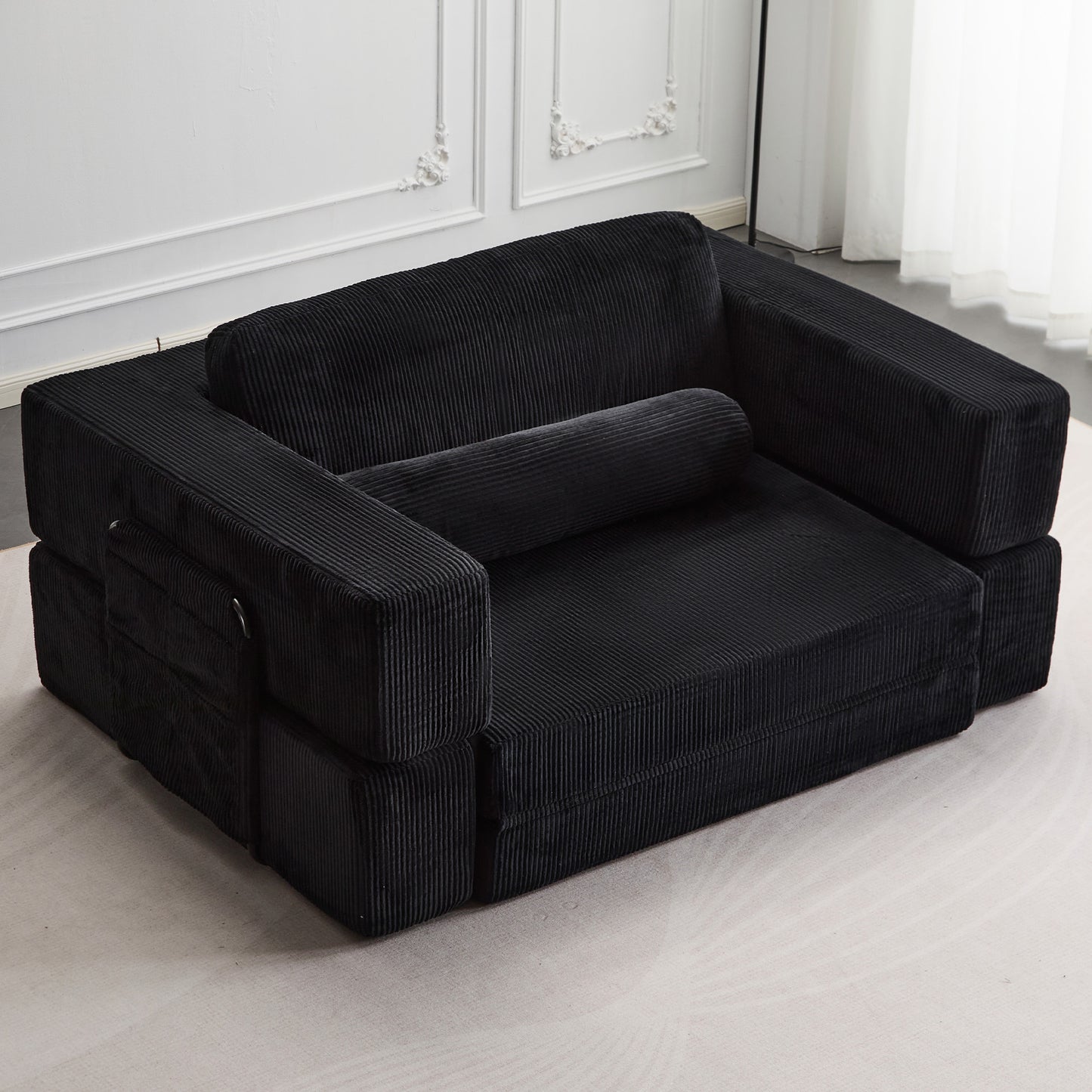 Foldable Castle Sofa Modular PlayCouchfor Living Room & Bedroom Instant Expansion Comfortable &Creative Design Furniture Seater With One Side Seat,Black.