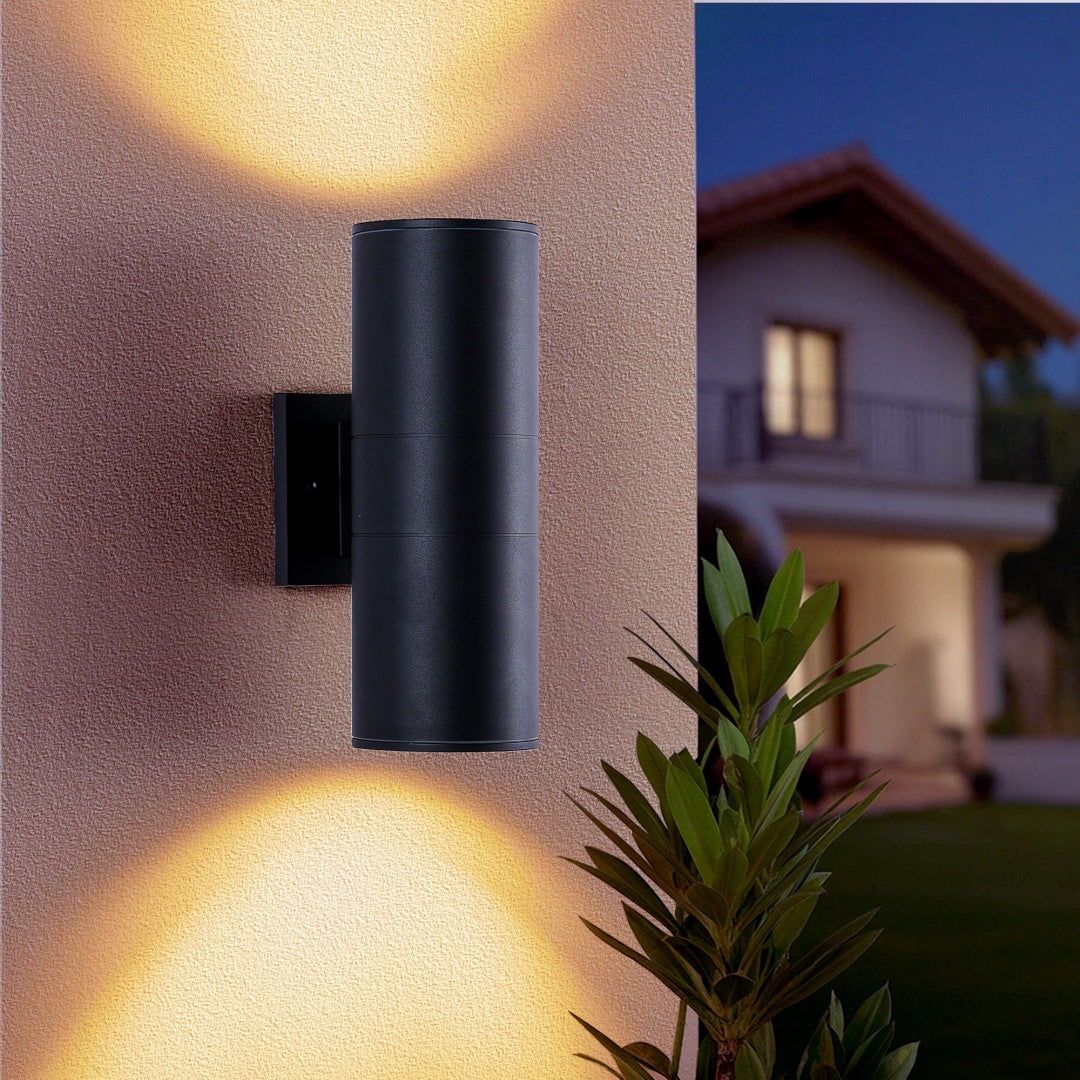 12 Inch Modern Outdoor Porch Light Patio Light In 2 Lights With Aluminum Cylinder And Tempered Glass Cover Waterproof Wall Sconce 2 Pack  Matte Black No Bulbs