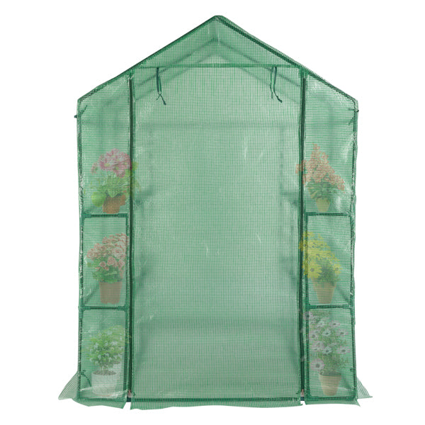 143x143x195cm Black Iron Pipe Steeple With 8 Pieces Grid Flower Stand With Zipper Rolling Door PE Cloth Greenhouse    SAME AS 54690859
