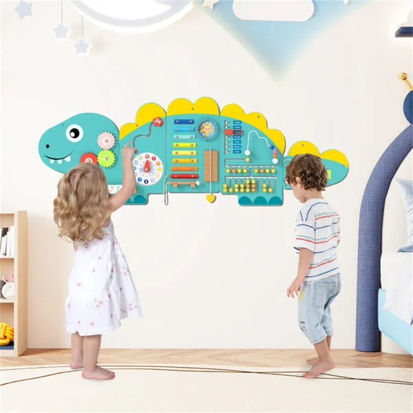 11-in-1 Dinosaur Activity Wall Busy Board Panels-- Wooden Sensory Toy-Green