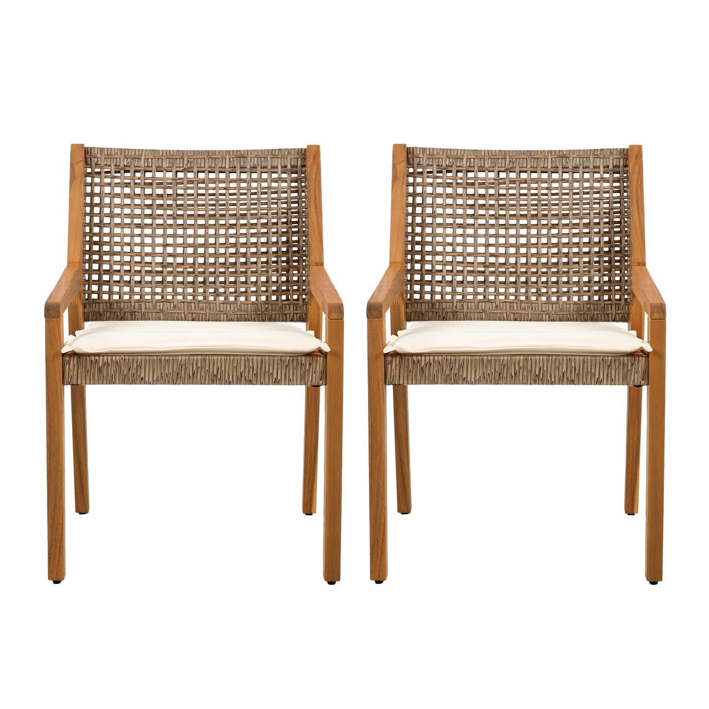OUTDOOR DINING CHAIR SET-Acacia Wood And Wicker With Cream Cushion Patio Furniture-Teak Finish & Wicke Brown ,Suitable For Large Gatherings-set Of 4 N770P272397G 2-box