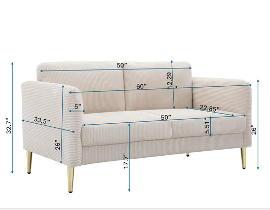60.63   Wide Modern Corduroy Loveseat, Plush Upholstered Cushions, Solid Wood Frame, Compact Living Room And Apartment Furniture