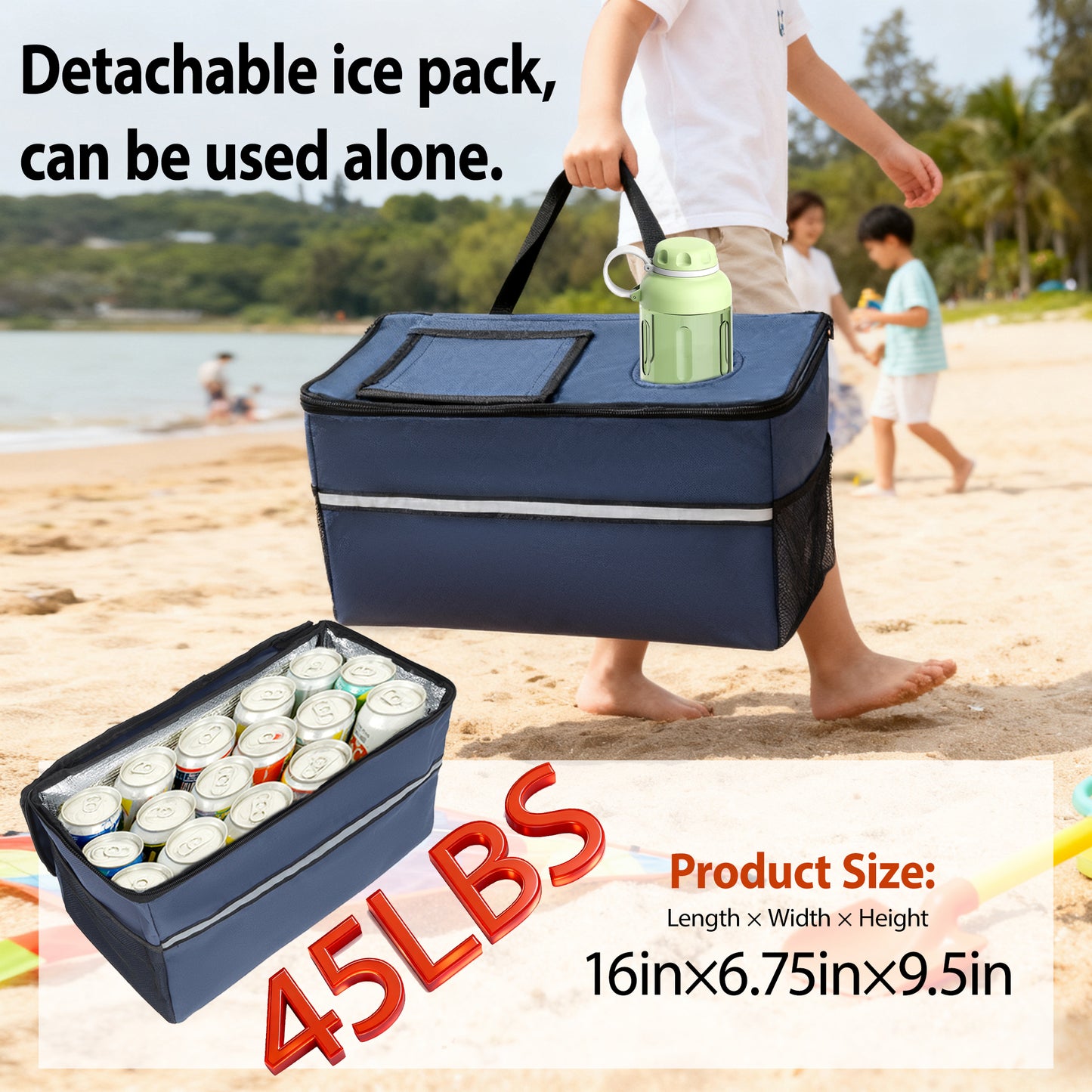 3- In- 1 Folding Wagon With Bench Seat - Patent Protection  500lbs Capacity  9 X4  Beach Tires For Camping & Beach  Dark Blue