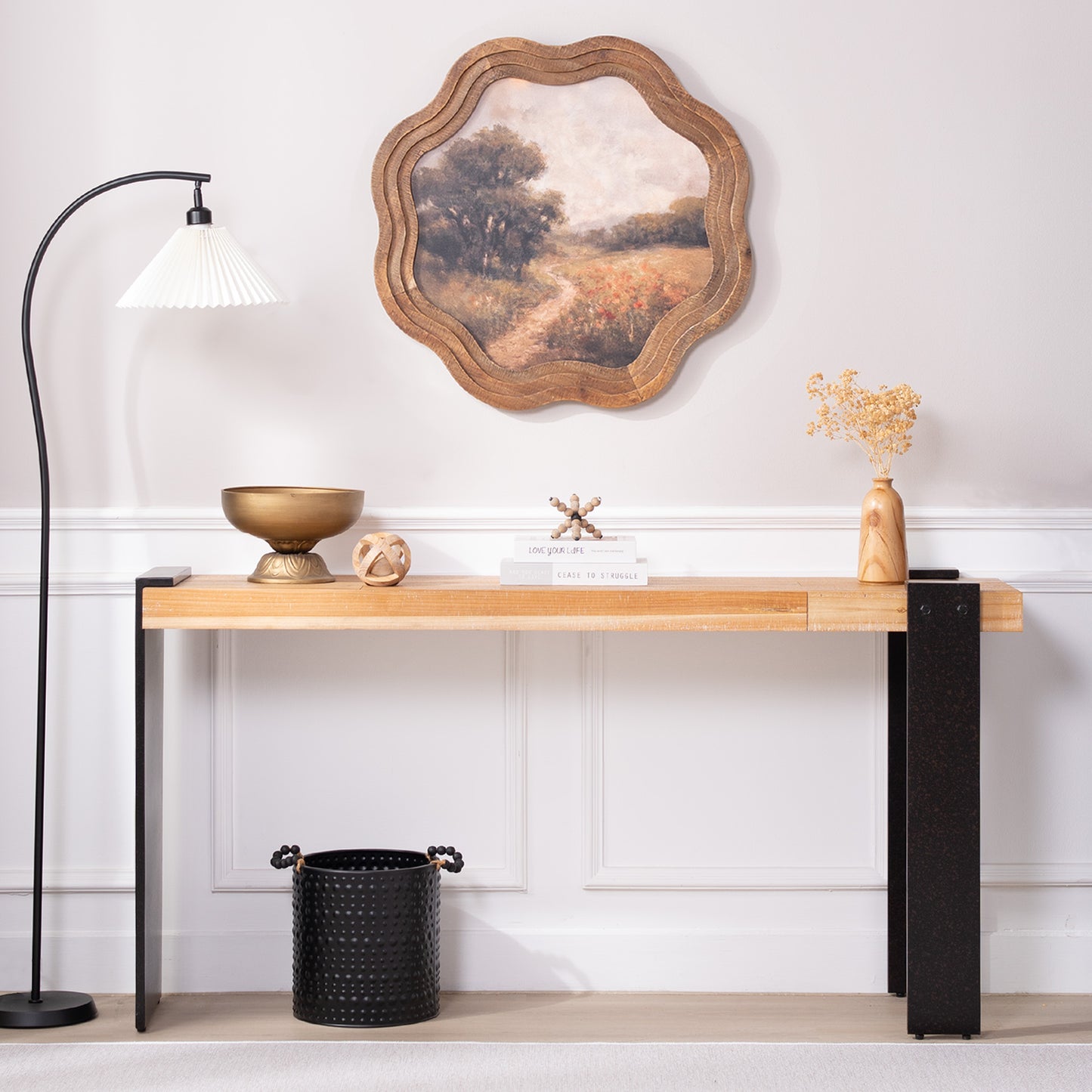 Rustic Industrial Console Table - 60  Entryway Table With Engineered Wood Top & Distressed Faux Rust Metal Legs